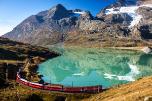 Bernina Express and Lake Scenery